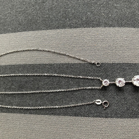 3 Diamonds Cubic Zirconia on 14kt White Gold Necklace - Picture 6 of 8